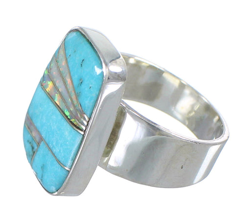 Silver Jewelry Southwest Turquoise And Opal Inlay Ring Size 5-1/2 AX83325